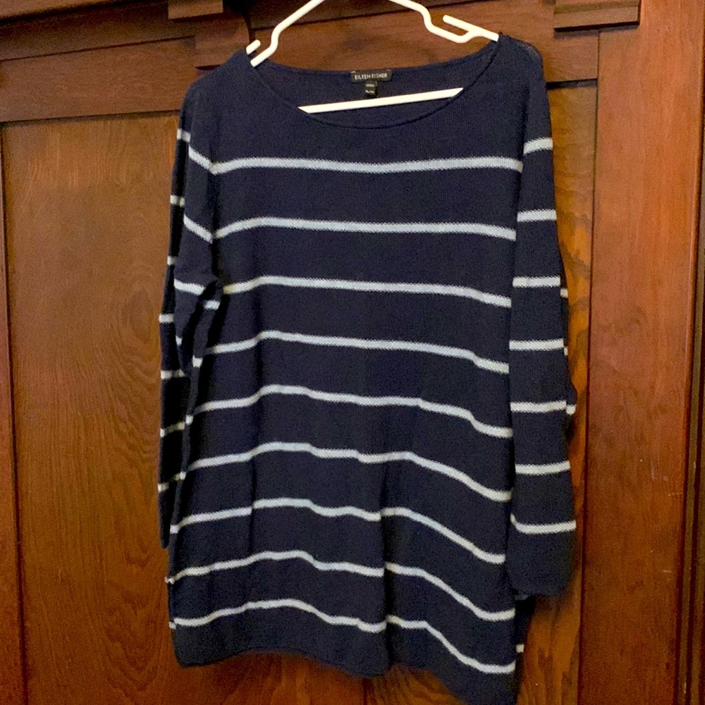 Eileen fisher cotton sweater XL BLUE With blue/grey stripes